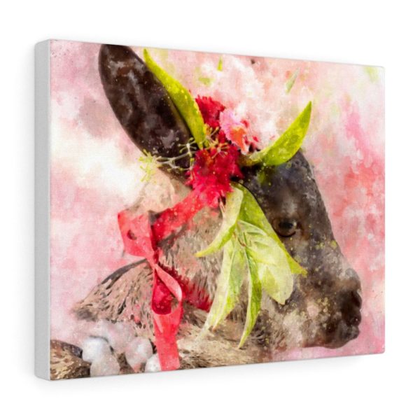 Goat with pink ribbon and flowers canvas art