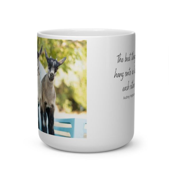 "The best thing to hang onto in life is each other." Audrey Hepburn Goat Themed Mug