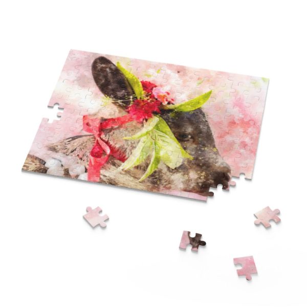 Goat with pink ribbon and flowers Puzzle